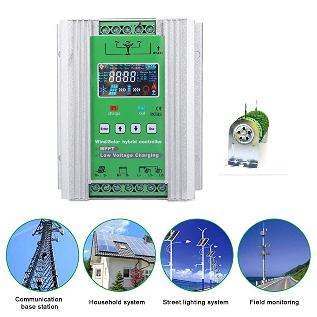 Controlador de carga híbrido de viento solar, regulador MPPT para sistemas fuera de la red con pantalla LCD
