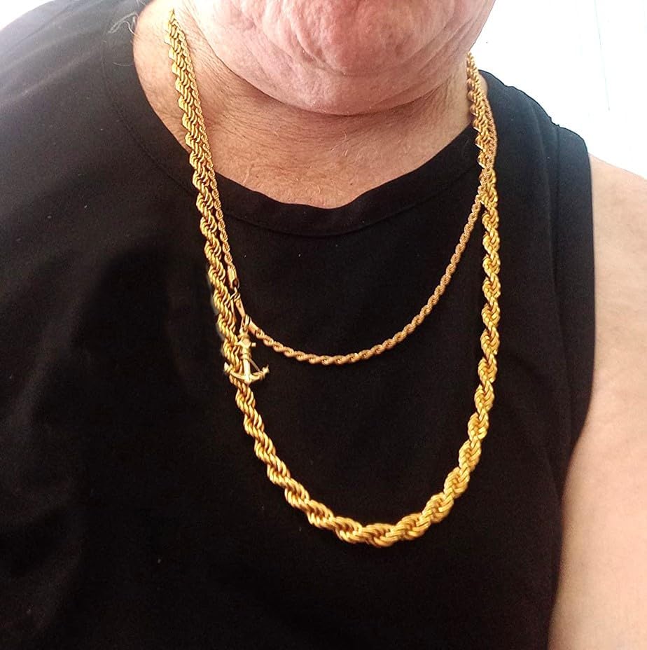 Long Heavy Big Gold Rope Chain Men Necklace 18K Gold Plated 10mm Rope Necklace Hip Hop Jewelry Tarnish-Resistant Classic 80s 90s 00s Chunky Gold Chain Perfect for Costume Themed Parties and Daily Wear - Image 3