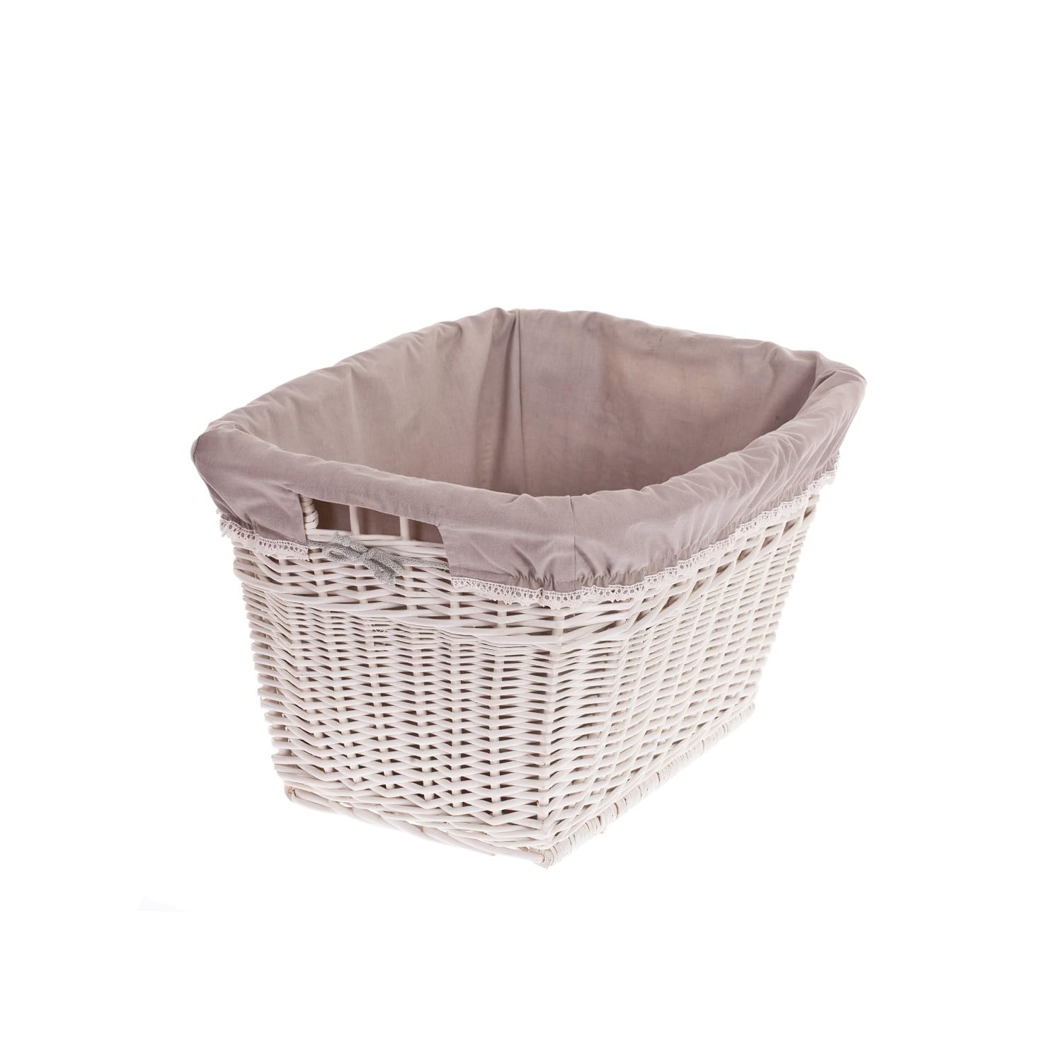 e-wicker24 Kosz na pranie z wikliny, retro kosz na pranie, biały kosz obszyty materiałem, kosz kominkowy, pojemnik na zabawki, wanienka na pranie