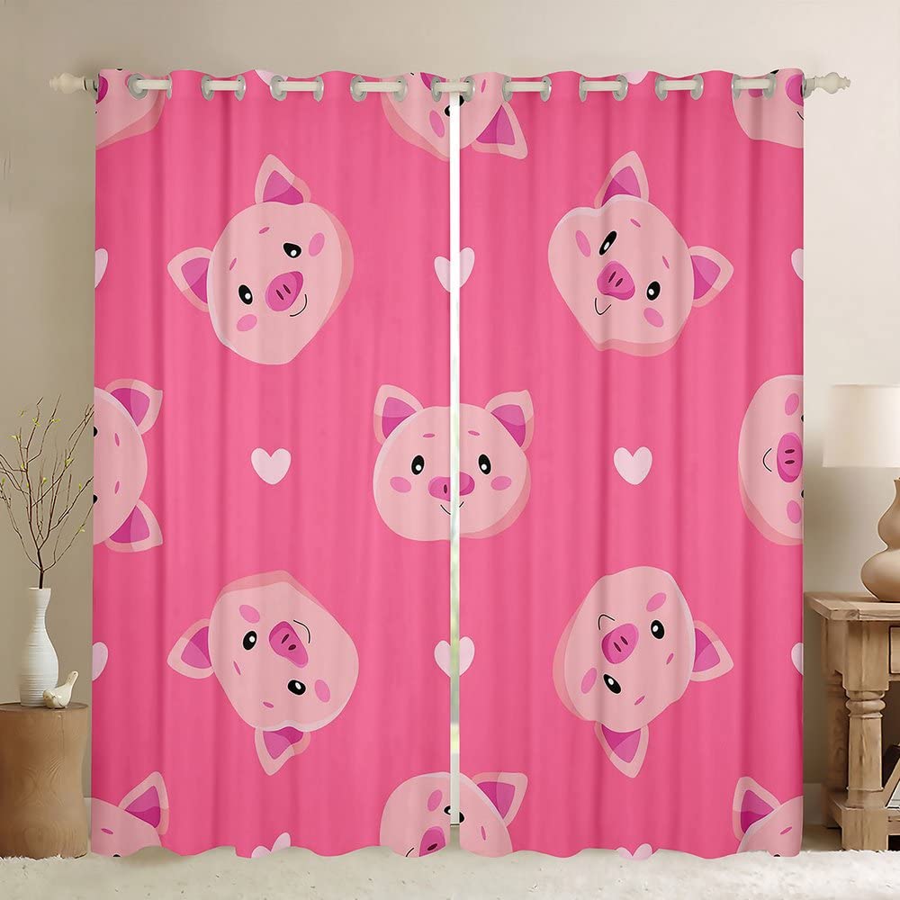 Różowe świnki zasłony zaciemniające (30%-50%) kreskówka świnia kurtyna kawaii świnka zaciemniająca okna dreapy do sypialni 3D zwierzęta dekoracje okienne szer. 66 x dł. 90