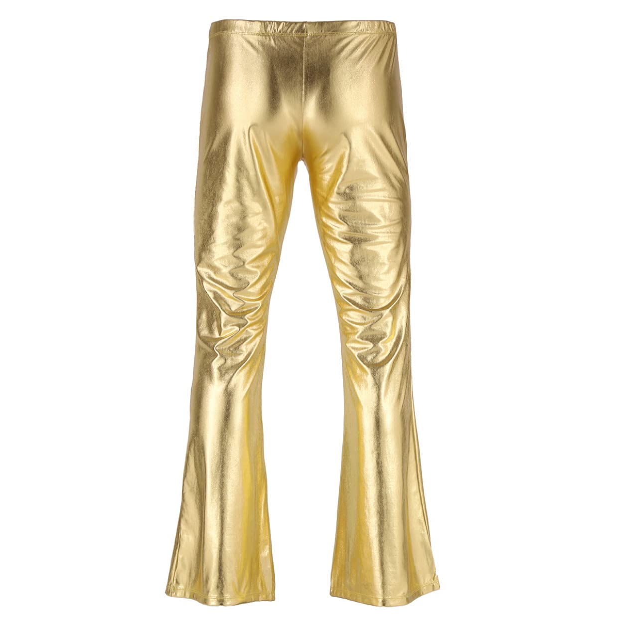 Herren Metallic Hose High Waist Glänzende Leggings Holographic Schlaghose Tanzhose Weites Bein Jazzpants 70er 80er Jahre Nachtcub Party Outfit Gold M