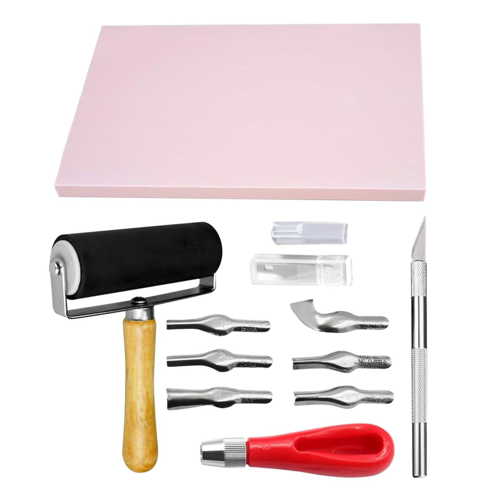 Kit d'impression de bloc avec blocs de linoléum et tampons en caoutchouc pour linogravure DIY