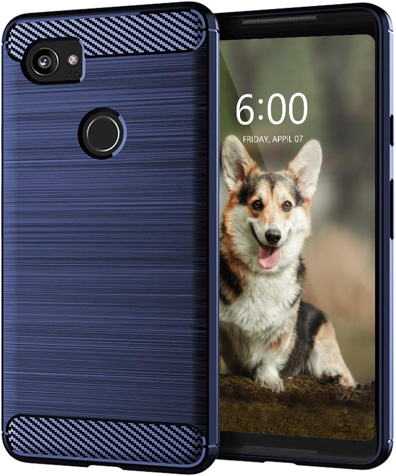 for Google Pixel 2 XL Slim Case,Thin Soft Flexible TPU Rubber Skin Silicone Carbon Fiber Shockproof Protective Cases Cover for Google Pixel 2 XL,Brushed Blue