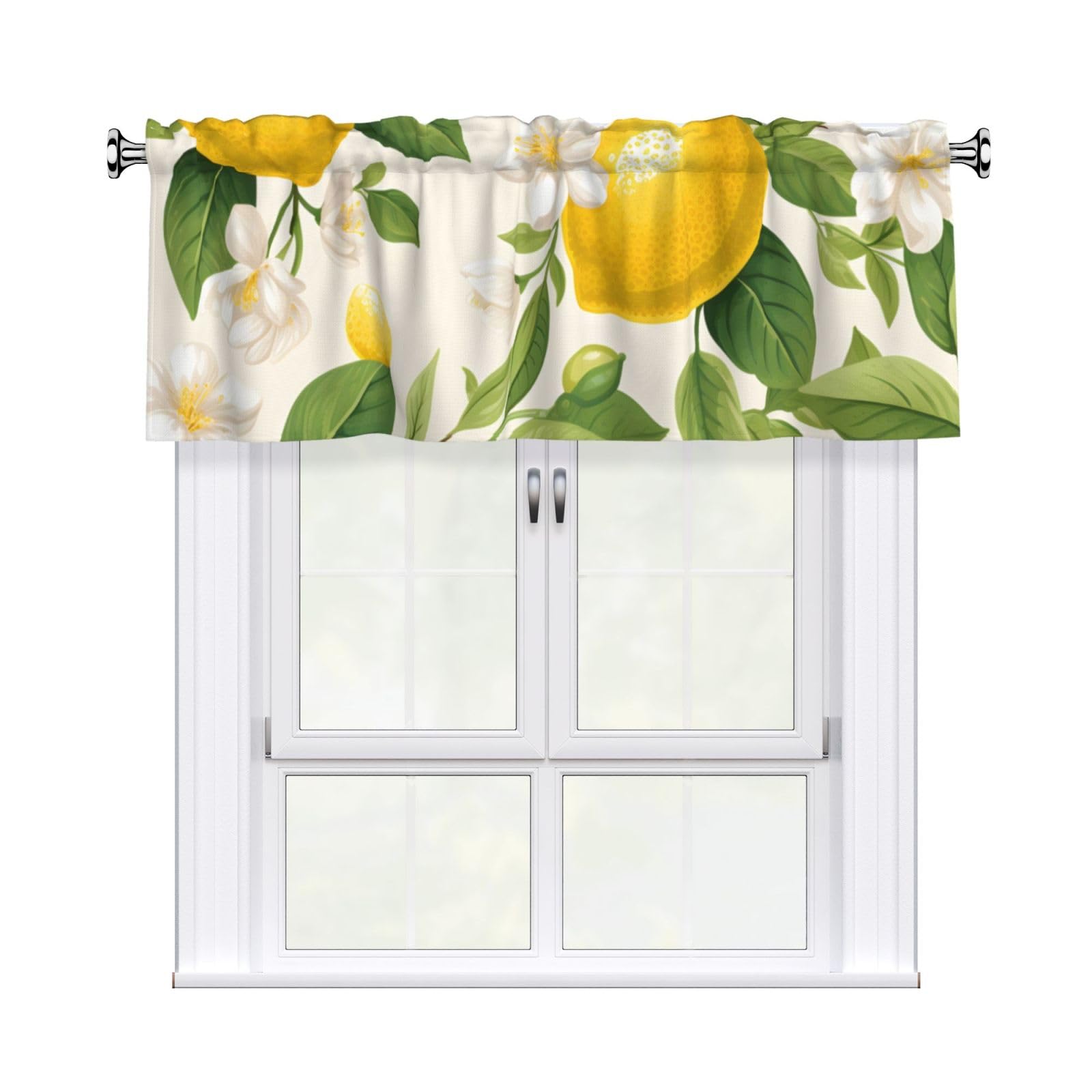 Helhappy Short Window Curtain Valance Green Leaves Lemon Fruits Flowers 3" Rod Pocket Window Treatment for Home Decorations, 54 x 18 Inch, 1 Panel