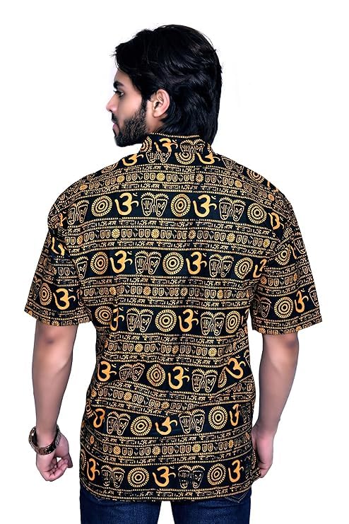 Image of THE MAKKI Trends - Om Printed Kurta for Men & Boys | Cotton Half Sleeve Mahadev Mahakal Kurta T-Shirt for Events, Festivals, and Religious Ceremonies (Regular)