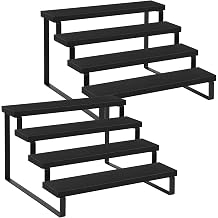 YINMIT Wooden Display Riser Stand, Tiered Perfume and Cologne Organizer Stand, 4 Tier Spice Rack Organizer, Rustic Display Shelf for Candles 4 Tier,2Pack,Black