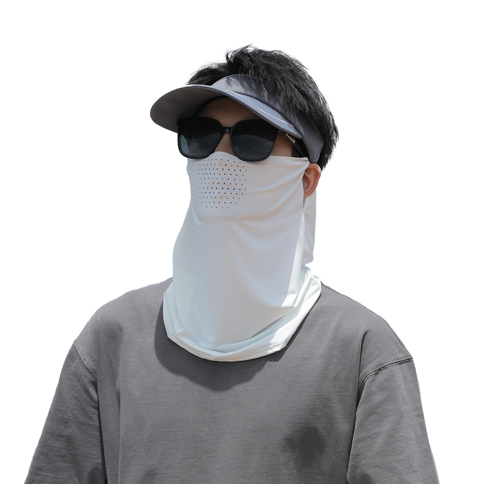 matumou Ice Silk Sunscreen Face Guard, Full Face Face Protector, Neck Clavicle UV Shield with Ear Loop, for Hiking, Fishing & Outdoor