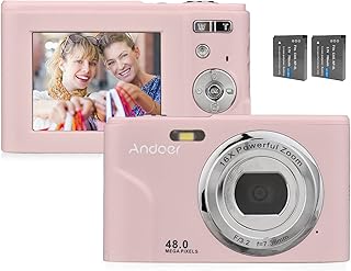 HUIOP câmera digital,Câmera Digital Portátil 48MP 1080P Tela IPS de 2,4 polegadas Zoom 16X Auto Foco Temporizador 128GB Memória Estendida Detecção de Rosto Anti-vibração com 2 pcs Baterias Alça de Mão