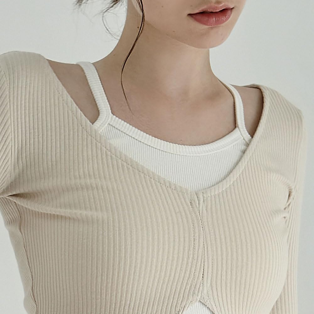 Generic Deviwear Pilates Julia Ribbed Long Sleeve Active T-Shirt Layering Crop Top Yoga gymwear DEVI-T0092 (US, Alpha, One Size, Regular, Short, BEIGE)