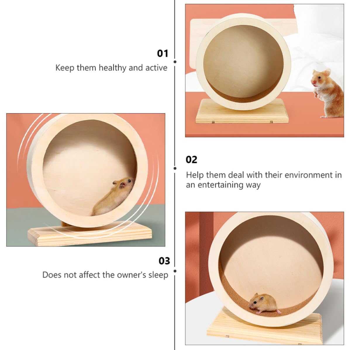 Ruota per Criceti in Legno Supporto Silenzioso per Criceti e Cincillà, Gioco per Animali Domestici, Design Antistress e Funzione Mute per Esercizio Quotidiano
