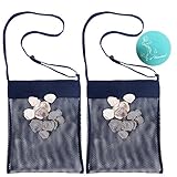 Rimobul Sand Away Beach Treasures Seashell Pocket Mesh Bags - Set of 2 (Large) (Navy Blue)