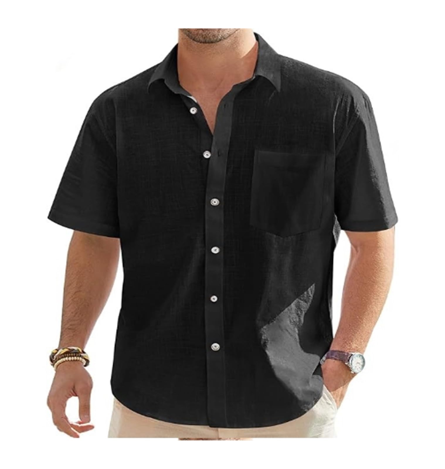 Hauts de vacances légers pour hommes en coton lin coupe droite