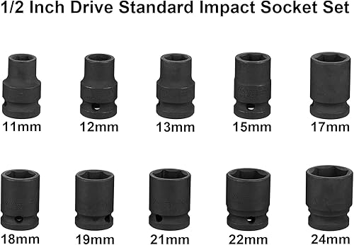 Miniatura 2 de Jetech Juego de dados de impacto estándar de 12 pulgada con riel de soporte de acero, fabricado con acero de aleación de molibdeno cromado forjado