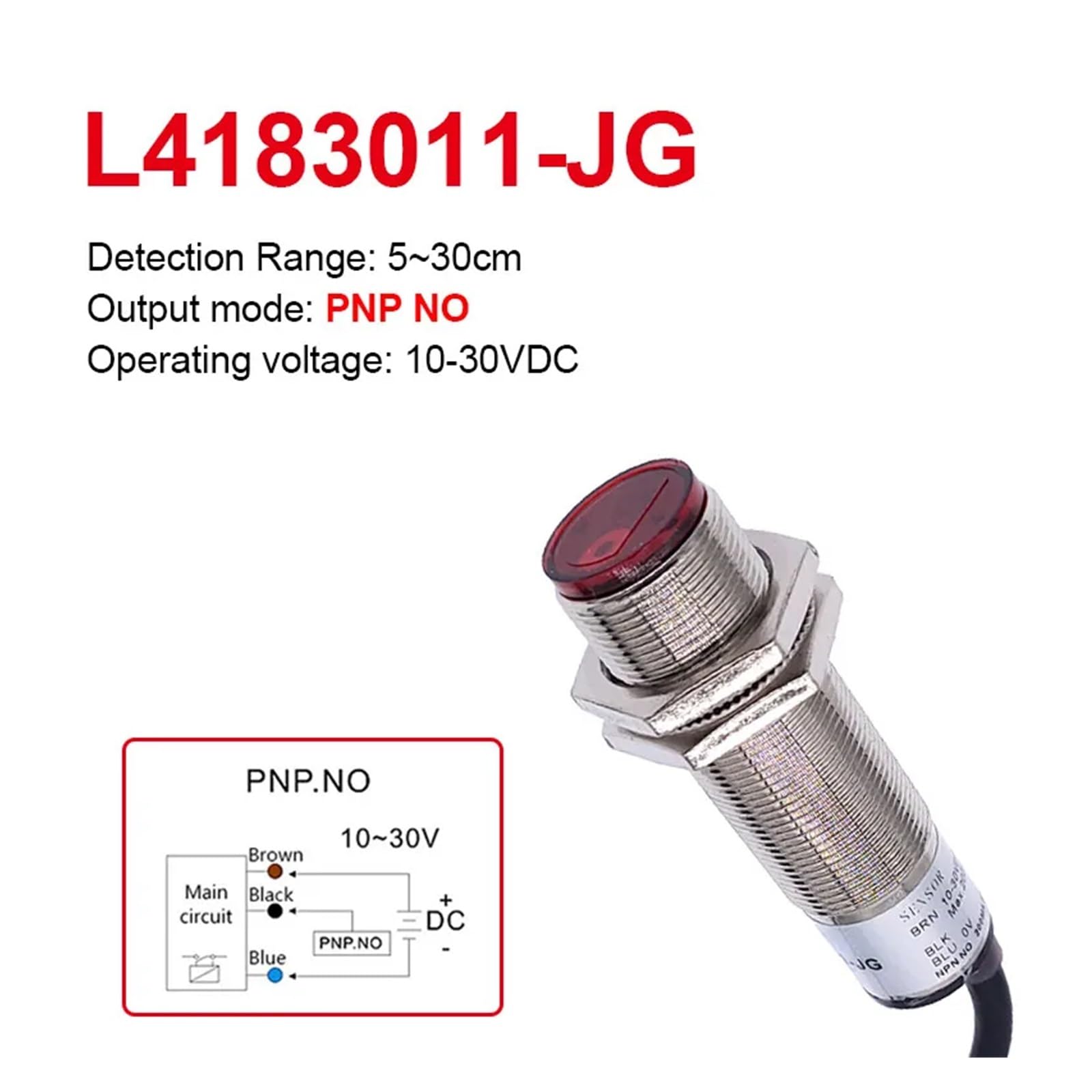 Sensor de Haz láser fotoeléctrico de Metal M18, Interruptor infrarrojo for Evitar obstáculos, Rango de detección de 5-30cm, Ajustable NPN PNP NO(L4183013-JG PNP NO)