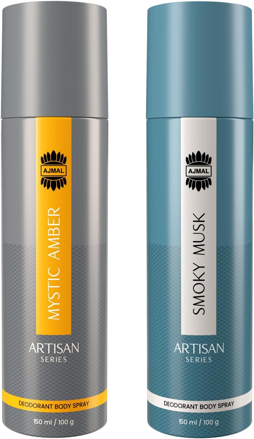 AJMAL ARTISAN - MYSTIC AMBER & SMOKY MUSK DEODORANT PERFUME 150ML LONGLASTING SPRAY GIFT FOR MEN AND WOMEN ONLINE EXCLUSIVE