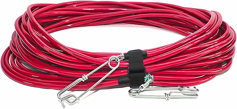 MIMIRACLE Heavy Duty Vinyl Float Line Assembly for Spearfishing and Freediving - High Visibility Red, 550 lb Test Strength, Stainless Steel Clips