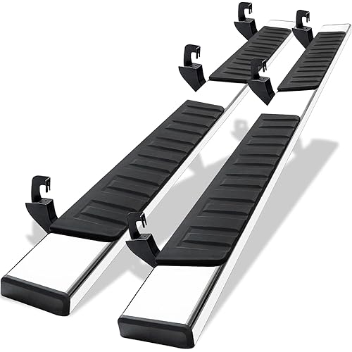 COMNOVA 6 Inches Double Cab Running Boards Compatible with 2007-2018 Chevy Silverado/GMC Sierra 1500 Extended Cab, 2007-2019 Silverado/Sierra 2500HD 3500HD, Stainless Steel Silverado Running Boards.