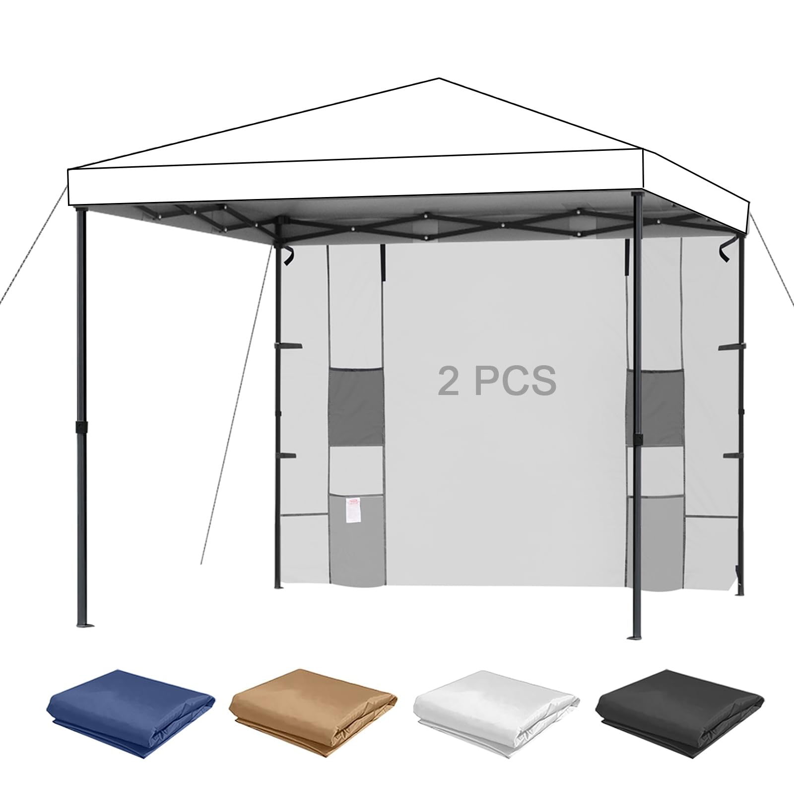 KAMPKEEPER Lot de 2 Parois Latérales 183 x 305 cm pour Tonnelle Pliante, Polyester 210D Imperméable UV 99%, avec 4 Poches, Montage Rapide, Compatible Barnum Pop Up à Pieds Droits