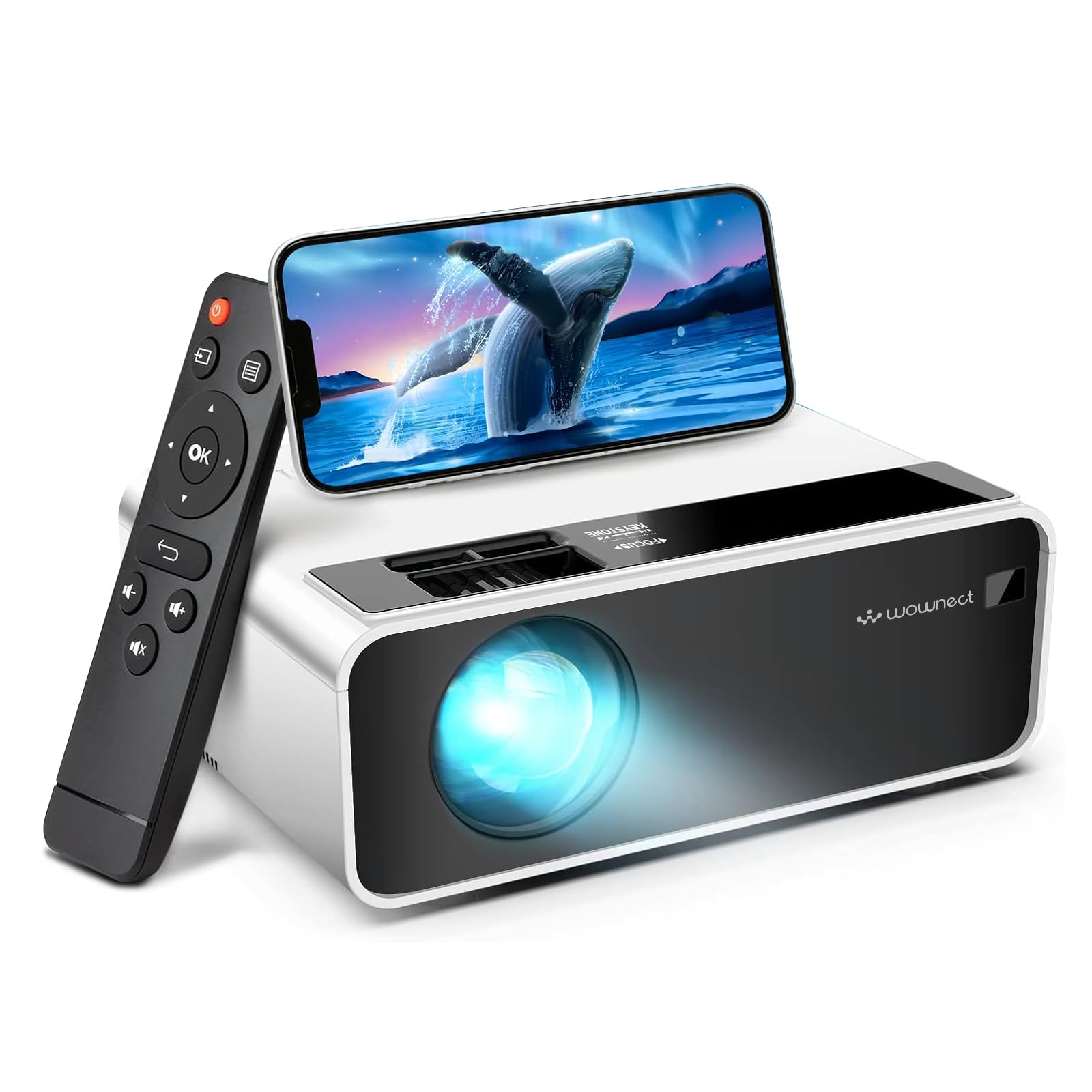 WownectPortable Mini Projector 150 ANSI, Wireless Screen Mirroring Outdoor Movies 120" Display & Home Theater Video Projector, Compatible With HDMI, USB, AUX, Laptop, IOS/Android