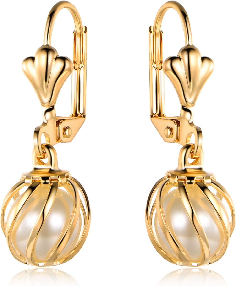 18K Gold Plated Pearl Dangling Drop Earrings