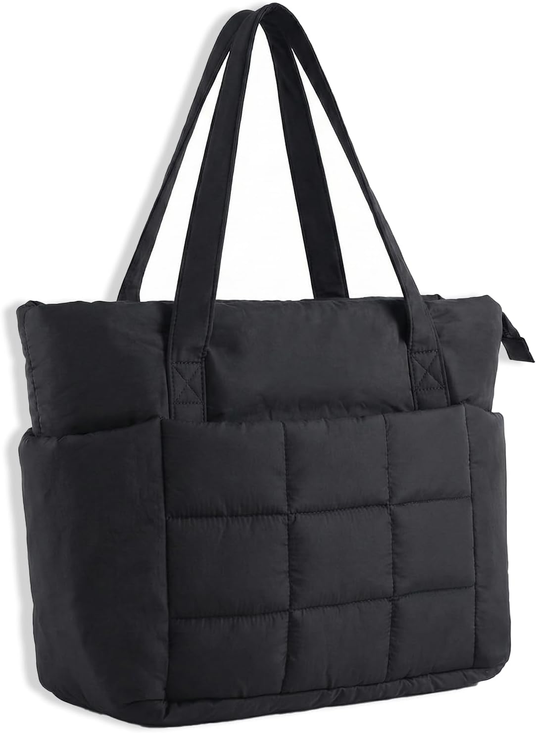 U+U Puffer Tote Bag for Women, Quilted 16" Laptop Work Tote with Yoga Mat Strap & Luggage Sleeve for Travel Gym