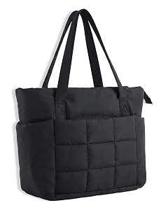U U Puffer Tote Bag for Women Quilted 16 Laptop Work Tote with Yoga Mat Strap Luggage Sleeve