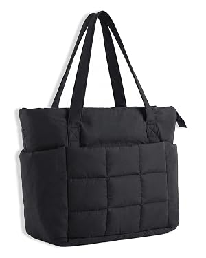 U U Puffer Tote Bag for Women Quilted 16 Laptop Work Tote with Yoga Mat Strap Luggage Sleeve