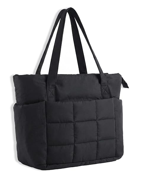 U U Puffer Tote Bag for Women Quilted 16 Laptop Work Tote with Yoga Mat Strap Luggage Sleeve