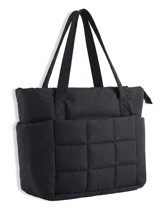U U Puffer Tote Bag for Women Quilted 16 Laptop Work Tote with Yoga Mat Strap Luggage Sleeve