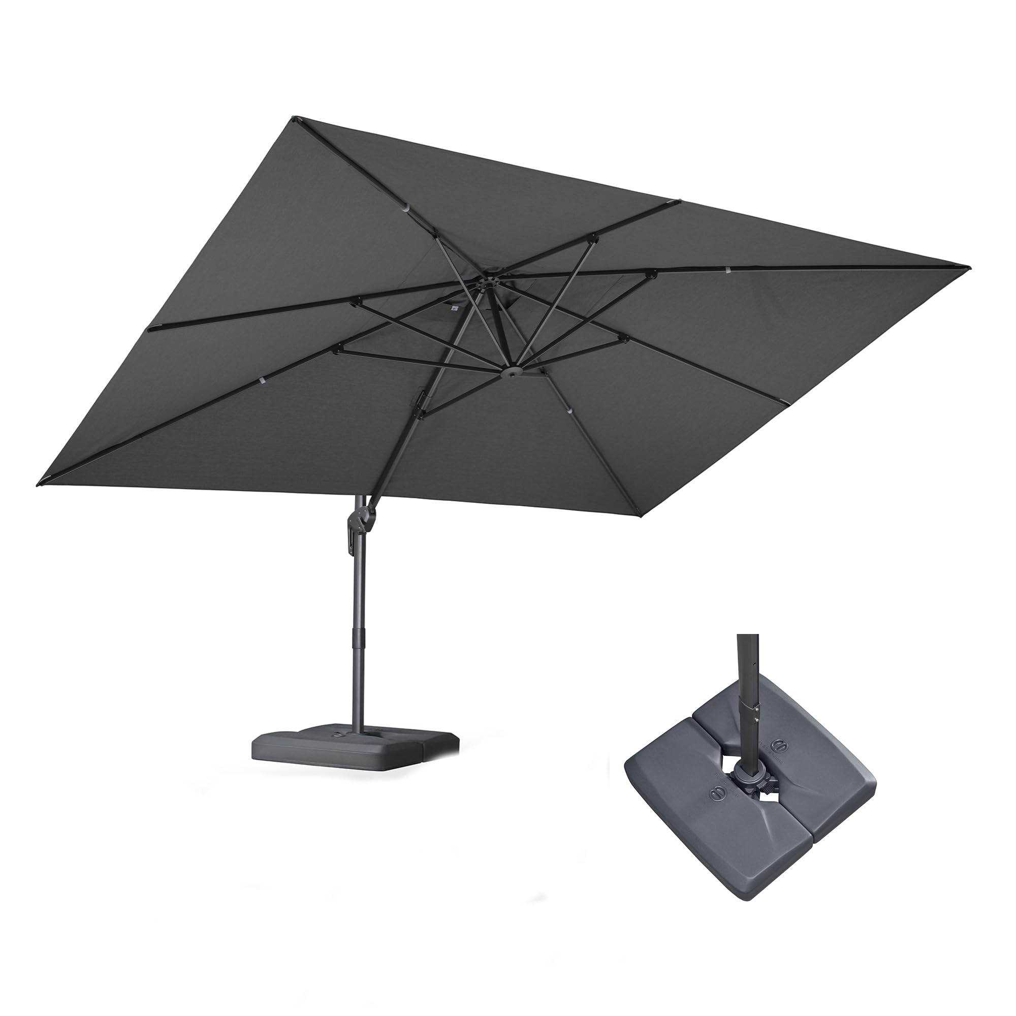 PURPLE LEAF 9' X 11.5' Rectangle Patio Umbrella with Base Outdoor Large Aluminum Cantilever Umbrella with 3 Years Fade Resistance Recycled Olefin Fabric and 360-degree Rotation for Garden Deck Pool, Mist Grey