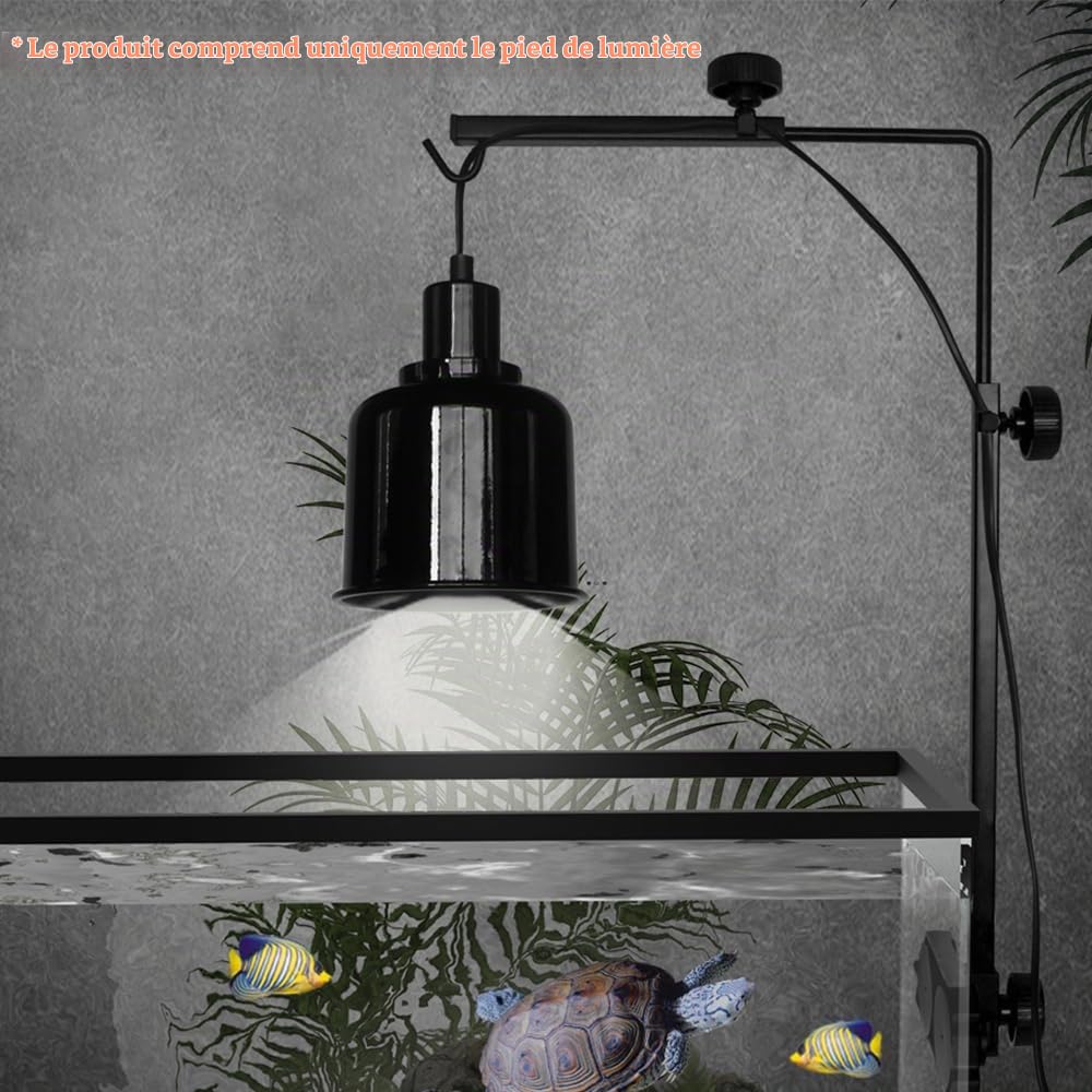 Support D'éclairage pour Reptiles,Support D'éclairage avec Hauteur Réglable de 15,9" a 27,6" et Largeur de 9,1" a 11,2",Support D'éclairage au Sol pour Tortues,Table en Verre,Aquarium,Terrarium