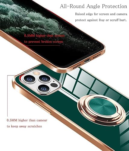 Miniatura 4 de ZHIYIWU Funda compatible con iPhone 14 Pro Max 5G, delgada, con soporte de anillo, marco de metal galvanizado suave y flexible, cuerpo completo,