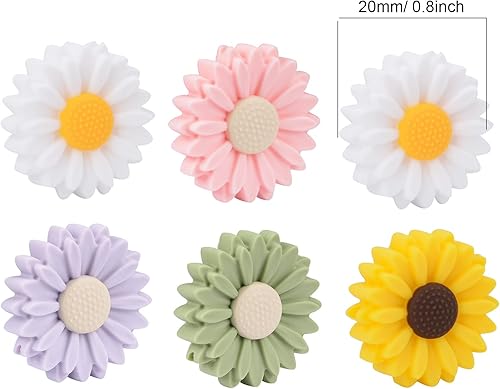 Miniatura 5 de Juego de 12 cuentas de silicona de margaritas de colores mezclados, cuentas de silicona con diseño de girasol colorido, cuentas espaciadoras sueltas