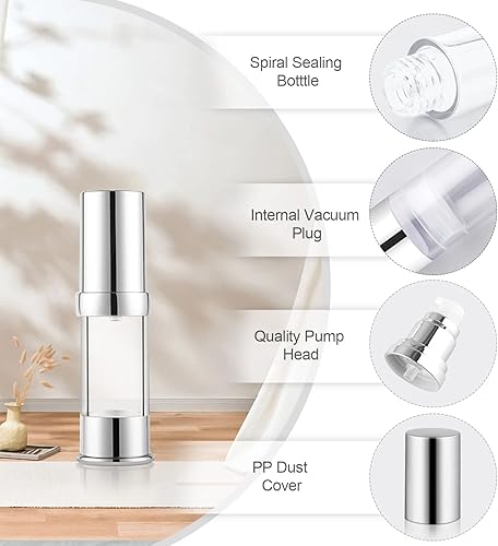 Miniatura 8 de Paquete de 8 botellas de plástico sin aire de 0.3 fl oz0.34 onzas, recipientes de loción rellenables, dispensador de vacío para viajes, base líquida