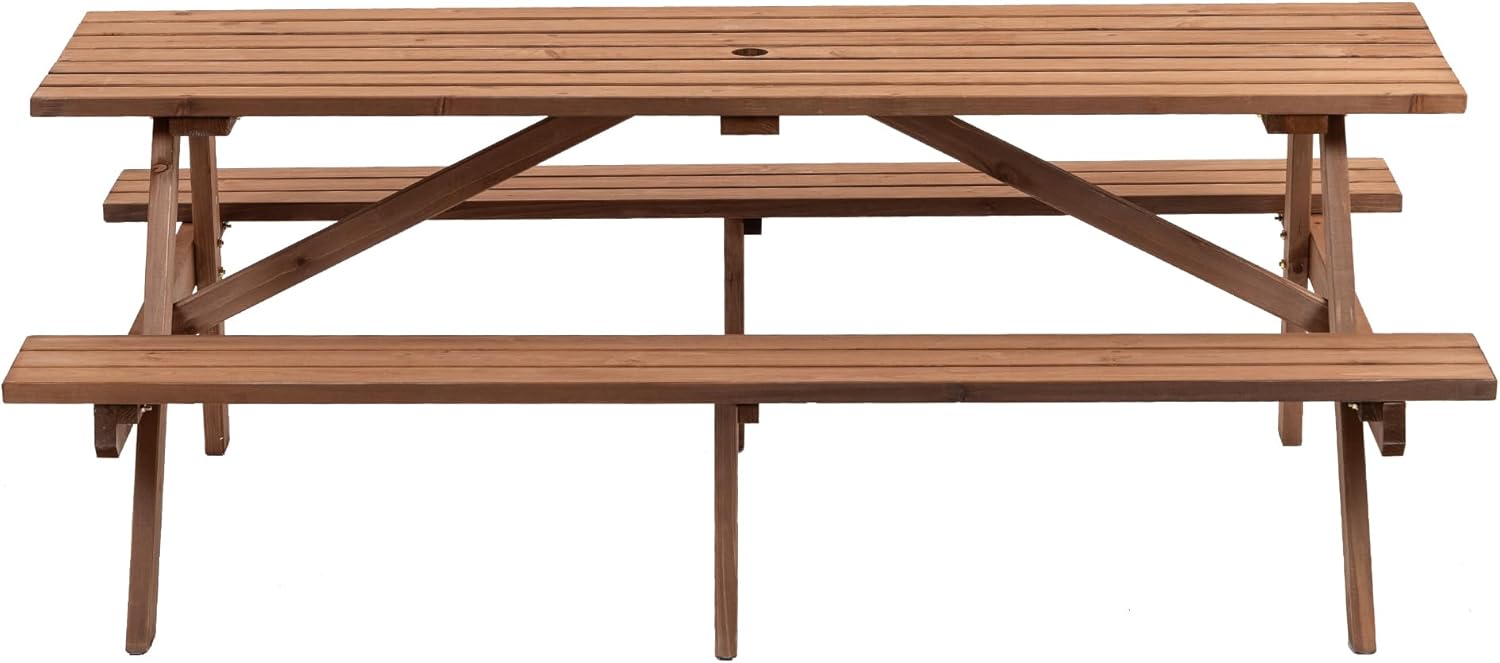 Sturdy Wooden Picnic Table with Integrated Benches for Outdoor Dining, Garden, Patio, or Backyard Use