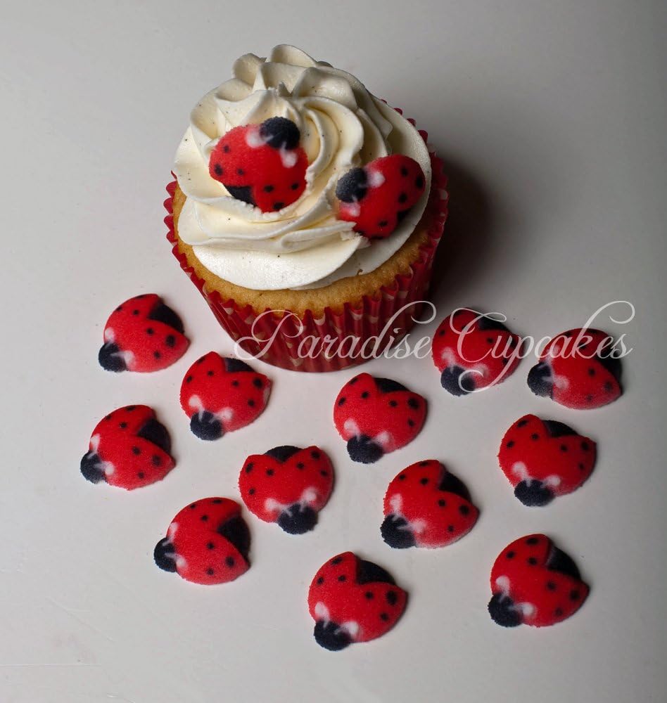 Oasis Supply Edible Sugar Ladybug Toppers – 12 Piece Set – Red & Black Hand-Painted Decorations for Cakes, Cupcakes, Cookies, Baby Showers, Birthday Parties & Spring Themes