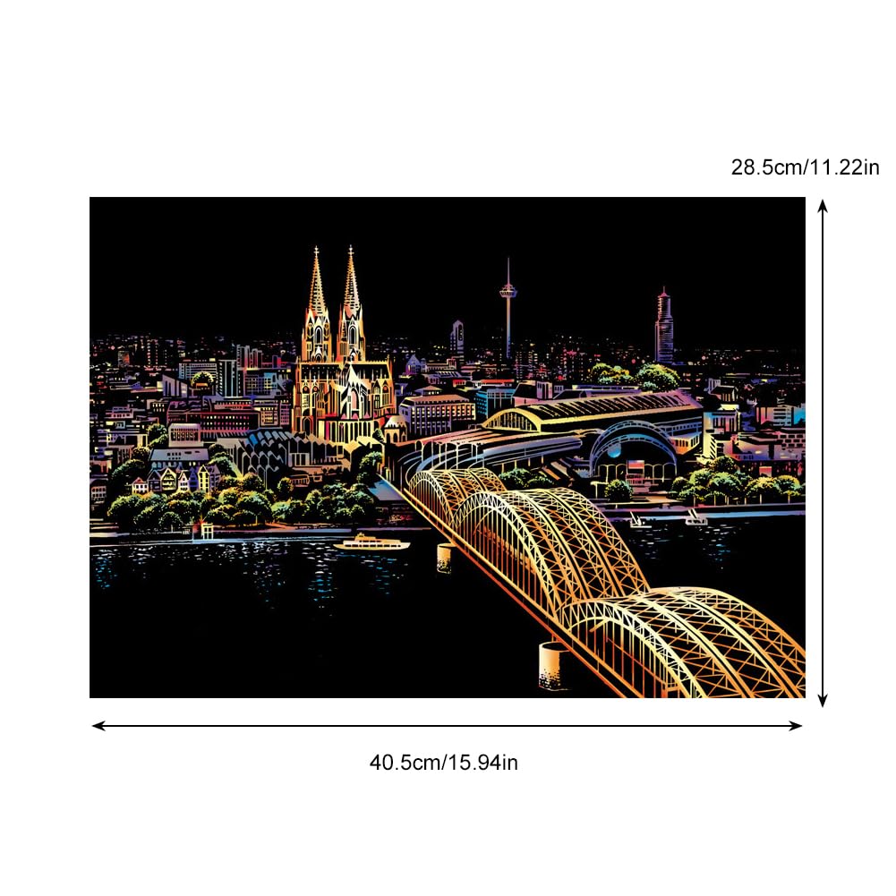 Scratch Art Paper, Scratch Art for Adults Women Men, Night View Scratchboard Pads Painting Landscape Scratchboard Crafts Kit
