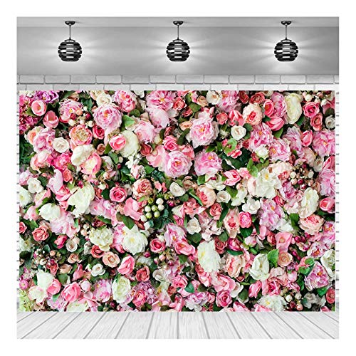 Xll Spring Pink Rose Flower Theme Photography Backdrops 7X5Ft Vinyl 3D Pink Floral Newborn Kids Wedding Bridal Shower Photo Background Mother's Day Anniversary Ceremony Couple Props #TOP1