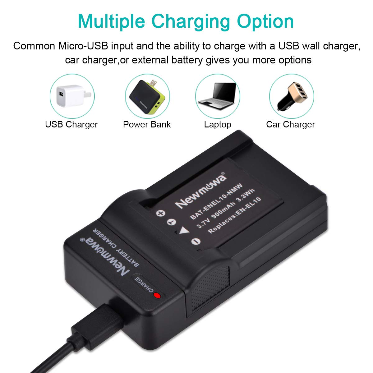 Newmowa EN-EL10 Batteria (confezione da 2) e Portable USB Caricatore kit per Nikon Coolpix S60, S80, S200, S202, S203, S205, S210, S220, S225, S230, S500, S510, S520, S570, S600
