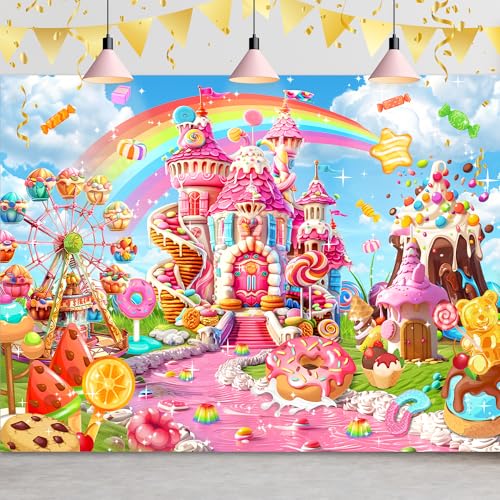 Candyland Birthday Backdrop Fantasy Castle Sweet Party Decorations 8x6ft