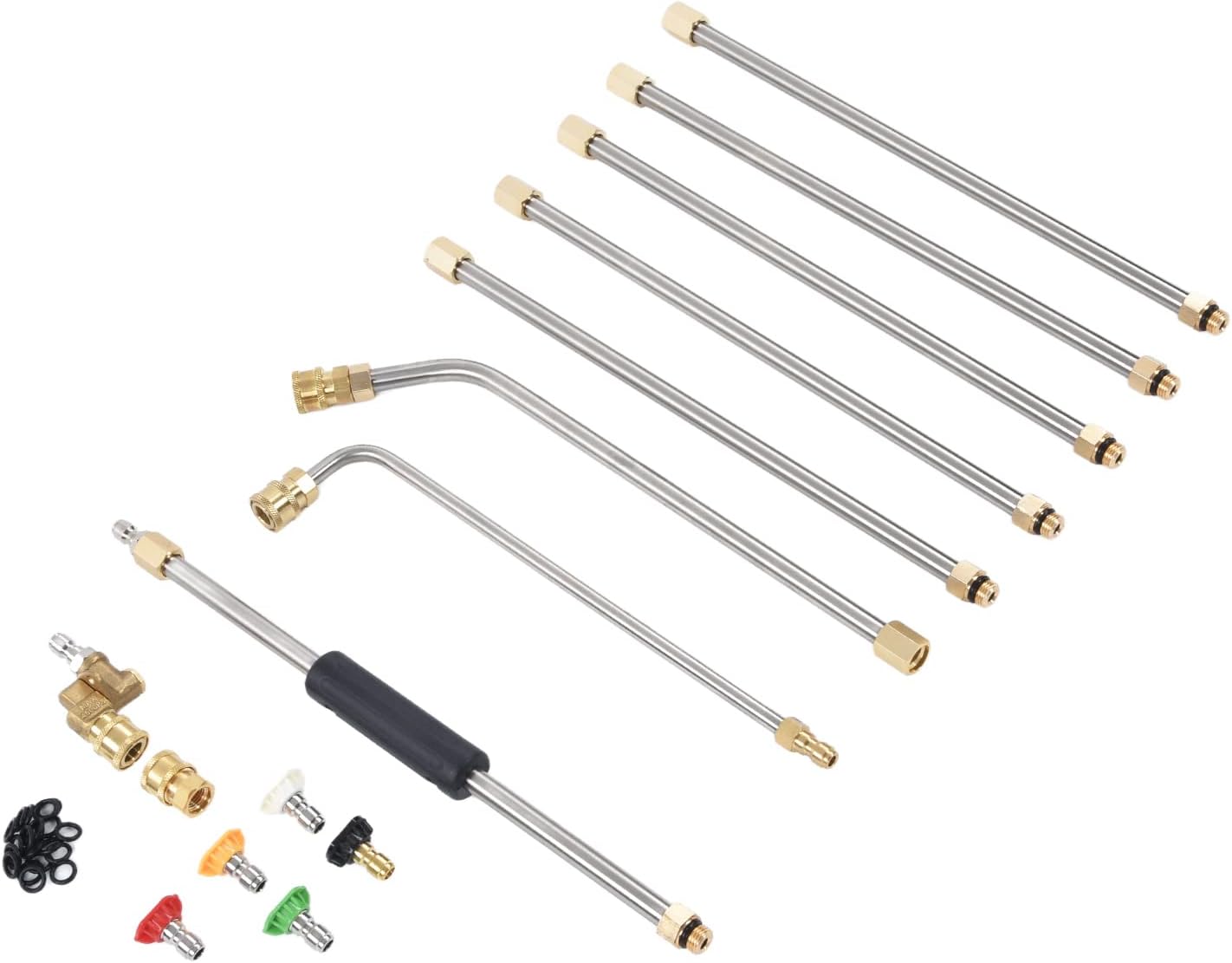 Pressure Washer Extension Wand Lance Accessory Tool Set Kit, Pressure Washer Wand with 5 Spray Nozzles, 20 Gaskets and Quick Connect Coupler, 4000 PSI Stainless