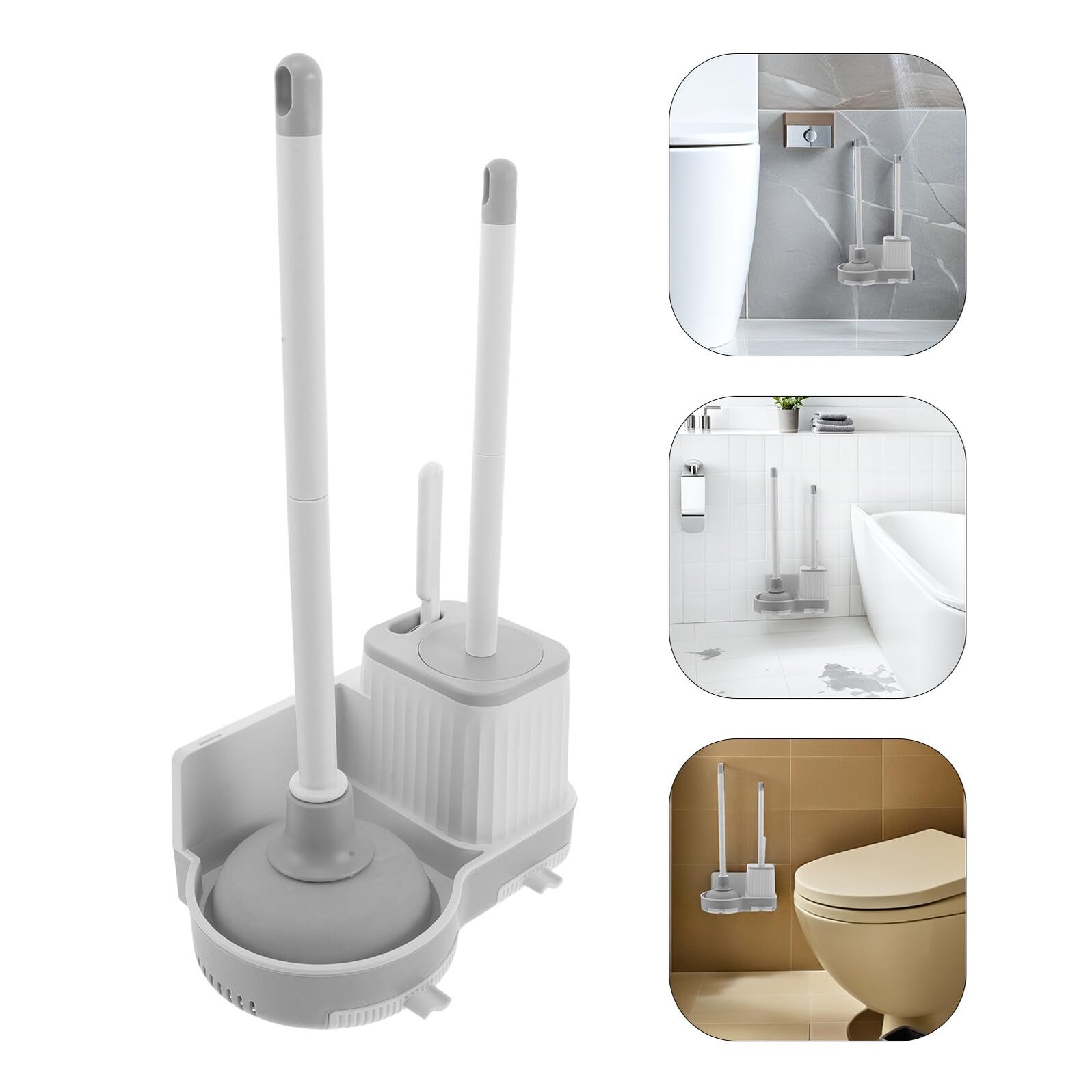 Hemobllo Escobillas de Baño con Soporte Escobilla de Inodoro de Pared Colgante Desatascador y Cepillo Combo para Limpieza de Baño para Artículos Esenciales Hogar