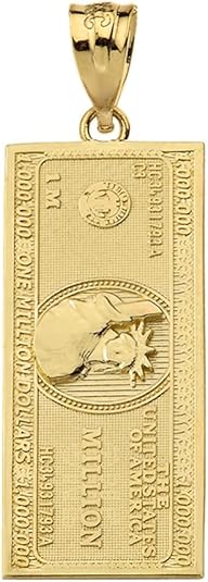 嘻哈珠宝实心 14k 黄金 100 万美元钞票货币吊坠, 黄金