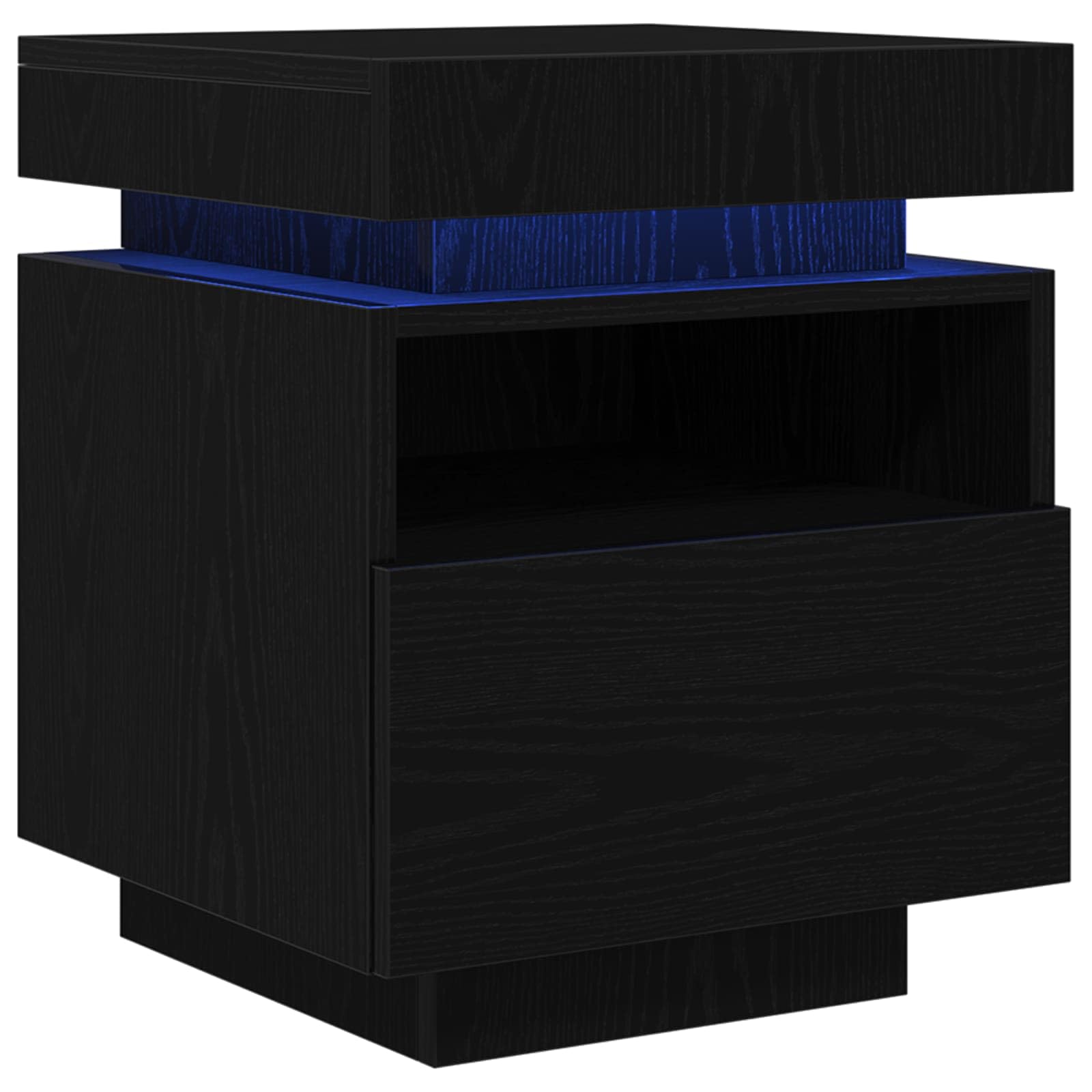 Stolik nocny o wyglądzie dębu, materiał drewnopochodny, 40 x 39 x 48,5 cm, ze złączem USB i paskami LED, mały stolik nocny do sypialni z szufladą i półką