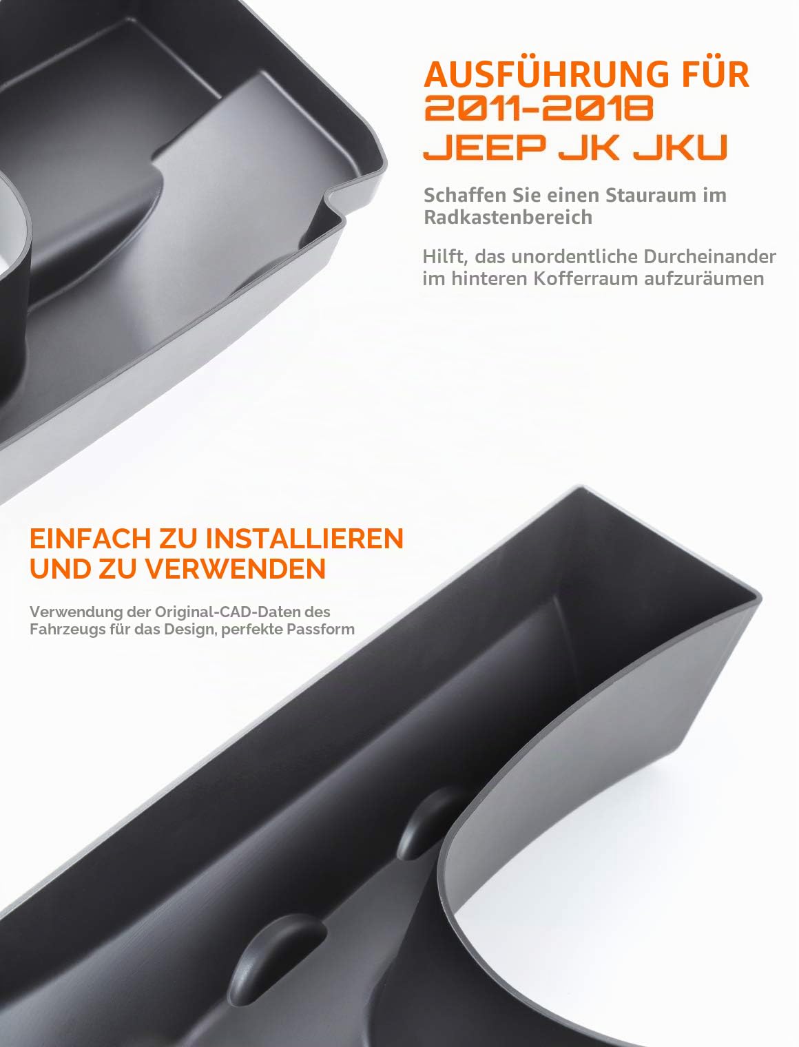 Savadicar Radbrunnen-Aufbewahrungsbehälter, Kofferraum-Organizer, Laderaumablage für 2011–2018 Jeep Wrangler JK JKU 2/4 Tür, Innenlager-Erweiterungszubehör, linke Seite, schwarz, 1 Stück