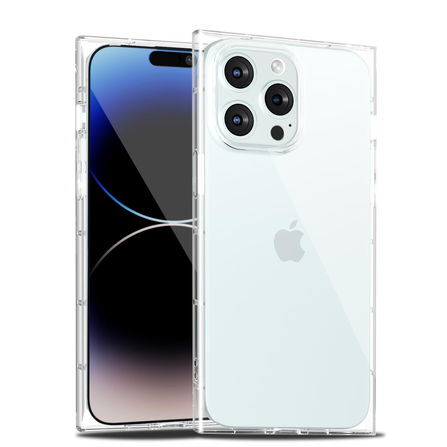 LoeoeL for iPhone 14 Pro Clear Case Rectangle Edge, Slim Thin Transparent Girly Y2k Cute Designer Phone Case for Women, Trendy Aesthetic Design Soft