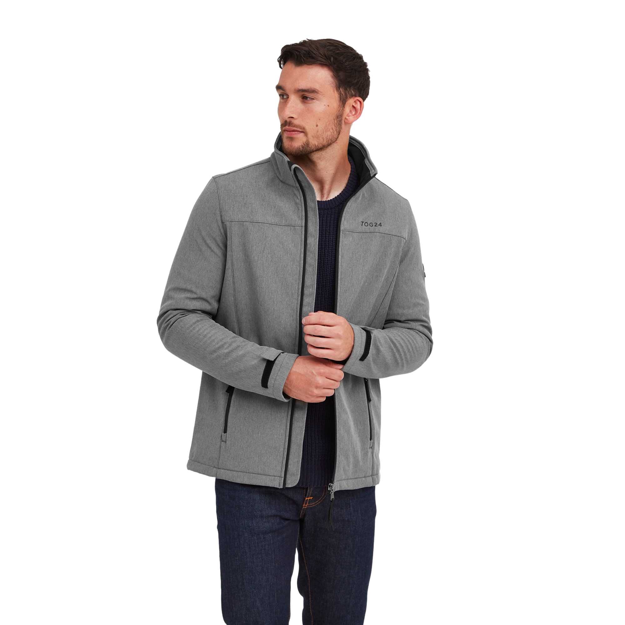 TOG24 Feizor Men's Softshelljacket Water Resisitant Windbreaker Windproof Coat Casual Fleecejacket Hiking Jacket Showerproof Zip Up for Outdoor Dark Grey S