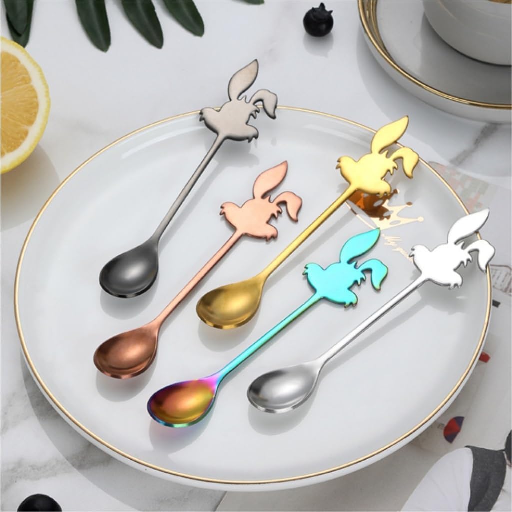Spoons, Spoons 5-Pack Stainless Steel Spoon Thickened Honey Coffee Spoon Cute Dessert Spoon Cartoon Stirring Spoon, 14cm*2cm