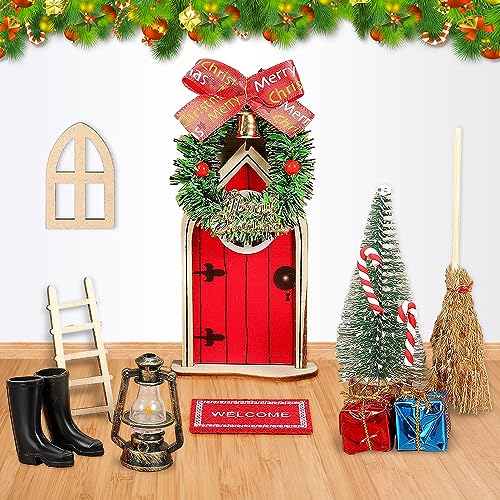Udbrud Juego de Puerta de Gnomo Navideño, 13 Piezas Puerta Elfo Navidad Decoración Puerta de Duende de Navidad Accesorios Puerta de Duende de Navidad Kit Juego de Regalo Navidad para Niños