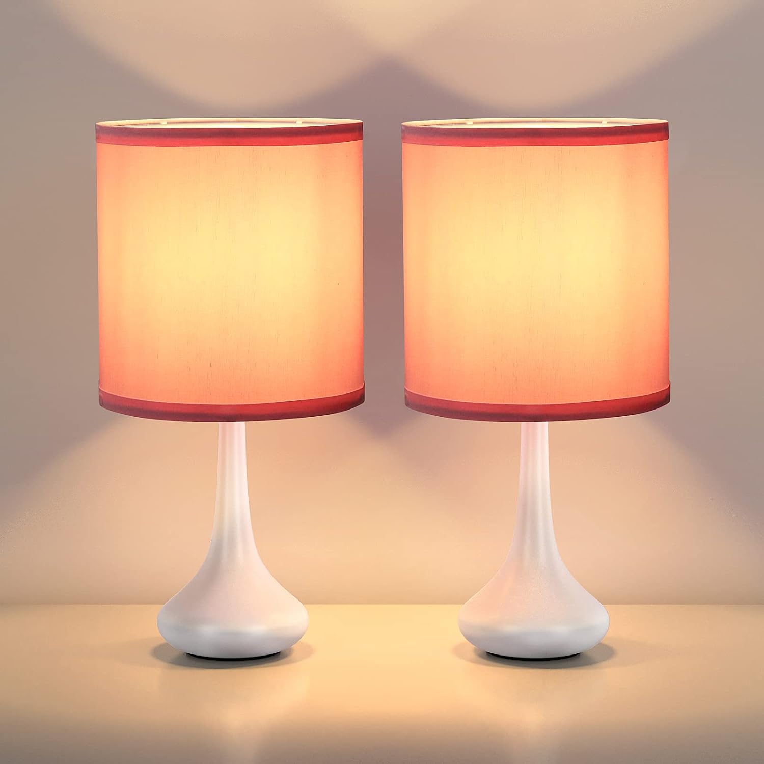Kakanuo Small Touch Bedside Lamp Nightstand Lamp for Bedroom Set of 2, Pink Touch Lamp Table Lamp, 3 Way Dimmable Desk Lamp with Lampshade for Bedroom, Living Room and Office (LED Bulbs Included)